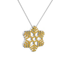 Neva Kar Tanesi Kolye - Sitrin 14 ayar beyaz altın kolye (40 cm beyaz altın rolo zincir) #1amdf1n