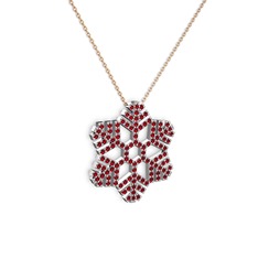 Garnet 14 ayar beyaz altın kolye (40 cm rose altın rolo zincir)