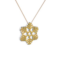 Neva Kar Tanesi Kolye - Sitrin 18 ayar beyaz altın kolye (40 cm rose altın rolo zincir) #1o2hyy4