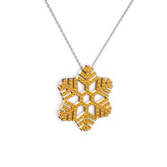 Neva Kar Tanesi Kolye - Sitrin 14 ayar rose altın kolye (40 cm gümüş rolo zincir) #a8o4wp