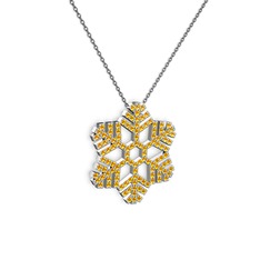 Neva Kar Tanesi Kolye - Sitrin 8 ayar beyaz altın kolye (40 cm gümüş rolo zincir) #dd9a6t