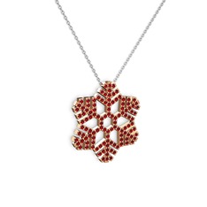 Neva Kar Tanesi Kolye - Garnet 18 ayar rose altın kolye (40 cm beyaz altın rolo zincir) #v8mli9
