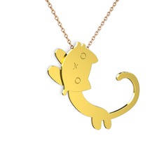 Puffy Kedi Kolye - 8 ayar altın kolye (40 cm rose altın rolo zincir) #mn2iru