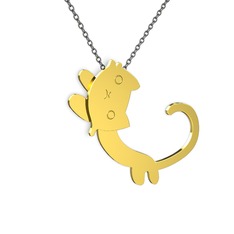 Puffy Kedi Kolye - 8 ayar altın kolye (40 cm gümüş rolo zincir) #o4kosz