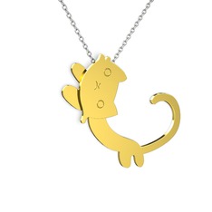 Puffy Kedi Kolye - 8 ayar altın kolye (40 cm beyaz altın rolo zincir) #znt2m0
