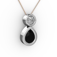 İkili Damla Kolye - Siyah zirkon ve beyaz zirkon 925 ayar gümüş kolye (40 cm rose altın rolo zincir) #11h197v