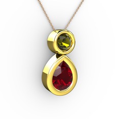 Garnet ve peridot 925 ayar altın kaplama gümüş kolye (40 cm rose altın rolo zincir)