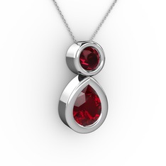 İkili Damla Kolye - Garnet ve rodolit garnet 14 ayar beyaz altın kolye (40 cm beyaz altın rolo zincir) #1b4rzzt