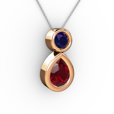 Garnet ve lab safir 14 ayar rose altın kolye (40 cm beyaz altın rolo zincir)