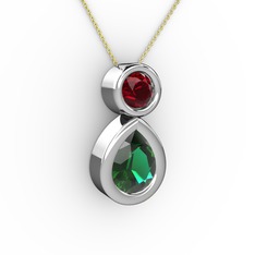 İkili Damla Kolye - Yeşil kuvars ve garnet 925 ayar gümüş kolye (40 cm gümüş rolo zincir) #1omc3y6