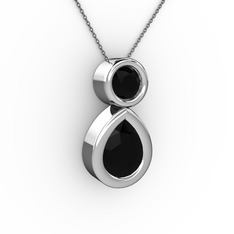 İkili Damla Kolye - Siyah zirkon 18 ayar beyaz altın kolye (40 cm gümüş rolo zincir) #1p29ca4