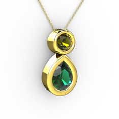 İkili Damla Kolye - Yeşil kuvars ve peridot 925 ayar altın kaplama gümüş kolye (40 cm altın rolo zincir) #24qhq1