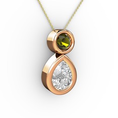 Swarovski ve peridot 925 ayar rose altın kaplama gümüş kolye (40 cm altın rolo zincir)