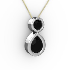 İkili Damla Kolye - Siyah zirkon 925 ayar gümüş kolye (40 cm altın rolo zincir) #aspdqo