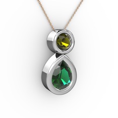 İkili Damla Kolye - Yeşil kuvars ve peridot 925 ayar gümüş kolye (40 cm rose altın rolo zincir) #h8yl5b