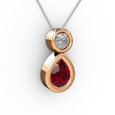 Garnet ve swarovski 925 ayar rose altın kaplama gümüş kolye (40 cm beyaz altın rolo zincir)