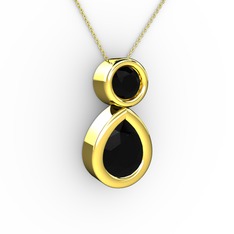 İkili Damla Kolye - Siyah zirkon 18 ayar altın kolye (40 cm altın rolo zincir) #p5nb8p