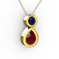 Garnet ve lab safir 925 ayar altın kaplama gümüş kolye (40 cm altın rolo zincir)