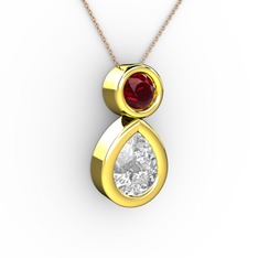 Swarovski ve garnet 925 ayar altın kaplama gümüş kolye (40 cm rose altın rolo zincir)