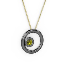 Calista Kolye - Peridot 925 ayar siyah rodyum kaplama gümüş kolye (40 cm altın rolo zincir) #1qlls0j