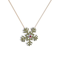 Lumi Kar Tanesi Kolye - Garnet ve peridot 925 ayar gümüş kolye (40 cm rose altın rolo zincir) #15rv0x