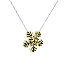 Lumi Kar Tanesi Kolye - Peridot ve siyah zirkon 8 ayar altın kolye (40 cm gümüş rolo zincir) #1694kp9