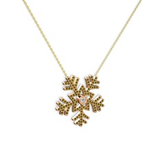 Swarovski ve peridot 18 ayar rose altın kolye (40 cm altın rolo zincir)