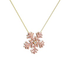 Lumi Kar Tanesi Kolye - Swarovski ve pembe kuvars 925 ayar rose altın kaplama gümüş kolye (40 cm altın rolo zincir) #1851302