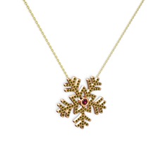 Lumi Kar Tanesi Kolye - Rodolit garnet ve peridot 8 ayar rose altın kolye (40 cm altın rolo zincir) #1coom7l