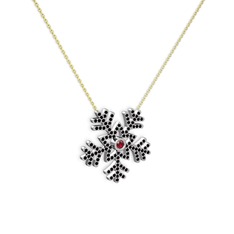 Lumi Kar Tanesi Kolye - Garnet ve siyah zirkon 14 ayar beyaz altın kolye (40 cm altın rolo zincir) #1d94zz1