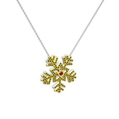 Lumi Kar Tanesi Kolye - Garnet ve peridot 8 ayar altın kolye (40 cm gümüş rolo zincir) #1fd10p1