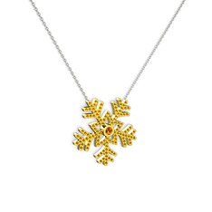 Lumi Kar Tanesi Kolye - Sitrin 8 ayar altın kolye (40 cm beyaz altın rolo zincir) #1ha37hr