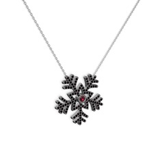 Lumi Kar Tanesi Kolye - Rodolit garnet ve siyah zirkon 925 ayar siyah rodyum kaplama gümüş kolye (40 cm gümüş rolo zincir) #1lua0d5