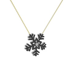 Lumi Kar Tanesi Kolye - Swarovski ve siyah zirkon 925 ayar siyah rodyum kaplama gümüş kolye (40 cm altın rolo zincir) #7mbe3c