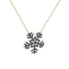Lumi Kar Tanesi Kolye - Yeşil kuvars ve siyah zirkon 18 ayar beyaz altın kolye (40 cm altın rolo zincir) #hyalow