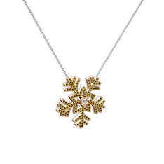 Lumi Kar Tanesi Kolye - Pırlanta ve peridot 14 ayar rose altın kolye (0.11 karat, 40 cm beyaz altın rolo zincir) #ji37n5