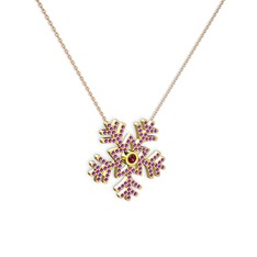 Rodolit garnet ve ametist 925 ayar altın kaplama gümüş kolye (40 cm rose altın rolo zincir)