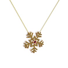 Rodolit garnet ve peridot 18 ayar rose altın kolye (40 cm gümüş rolo zincir)