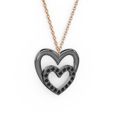 Kalpli Kolye - Siyah zirkon 925 ayar siyah rodyum kaplama gümüş kolye (40 cm rose altın rolo zincir) #tkr7bc