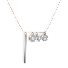 Love Kolye - 18 ayar beyaz altın kolye (40 cm rose altın rolo zincir) #pxmvcr