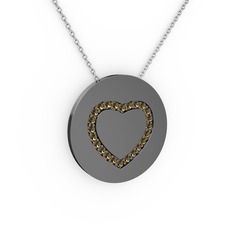 Nina Kalp Kolye - Dumanlı kuvars 925 ayar siyah rodyum kaplama gümüş kolye (40 cm beyaz altın rolo zincir) #11slo1x