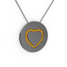 Nina Kalp Kolye - Sitrin 925 ayar siyah rodyum kaplama gümüş kolye (40 cm gümüş rolo zincir) #1b3t4rv