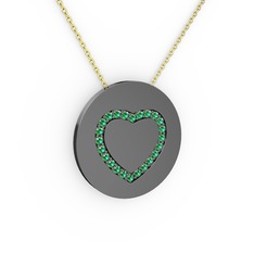 Nina Kalp Kolye - Yeşil kuvars 925 ayar siyah rodyum kaplama gümüş kolye (40 cm altın rolo zincir) #1gx5ihx