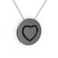 Nina Kalp Kolye - Siyah zirkon 925 ayar siyah rodyum kaplama gümüş kolye (40 cm beyaz altın rolo zincir) #99jju3
