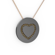 Nina Kalp Kolye - Dumanlı kuvars 925 ayar siyah rodyum kaplama gümüş kolye (40 cm rose altın rolo zincir) #kg9tr9