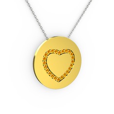 Nina Kalp Kolye - Sitrin 18 ayar altın kolye (40 cm beyaz altın rolo zincir) #so5sdu