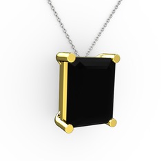 Meira Tektaş Dikdörtgen Kolye - Siyah zirkon 8 ayar altın kolye (40 cm beyaz altın rolo zincir) #1eg0xs7