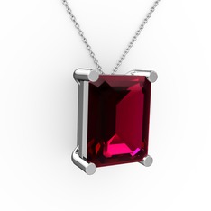 Meira Tektaş Dikdörtgen Kolye - Rodolit garnet 14 ayar beyaz altın kolye (40 cm gümüş rolo zincir) #1gnsbs3