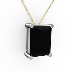 Siyah zirkon 8 ayar beyaz altın kolye (40 cm altın rolo zincir)