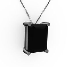 Meira Tektaş Dikdörtgen Kolye - Siyah zirkon 925 ayar siyah rodyum kaplama gümüş kolye (40 cm gümüş rolo zincir) #450l3c
